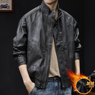 Gu xiansen american high-end motorcycle leather jacket for men 2025 autumn and winter velvet men's short clothes large size leather jacket black gray velvet thickened xl weight 140-160jin jin is equal to 0.5 kg