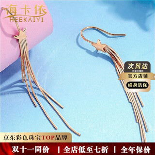 Haikayi light luxury 18k five-pointed star long tassel earrings for women rose gold ear hooks earrings star earrings slimming five-pointed star snake bone tassel ear hooks 1 pair - rose gold