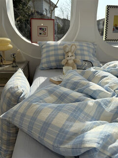 Table song wrinkled double-layer yarn colorful polka dot bed four-piece set 15m18m girly heart pure cotton quilt cover sheets comfortable yag-wrinkled gauze milu-baby blue bed sheet set 1 point 2m bed three-piece set suitable for 150x200cm quilt core