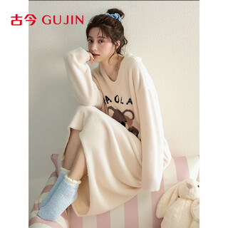 Ancient and modern (gujin) cute koala half-velvet nightgown for women, home clothes, pajamas, women can wear sweaters, large size coral velvet plus velvet