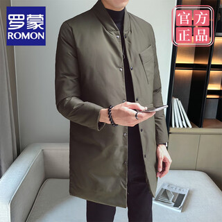 Romon men's mid-length cotton coat business coat men's winter 2026 new high-end thickened stand-collar cotton coat military green m recommended 105jin jin equal to within 0.5kg
