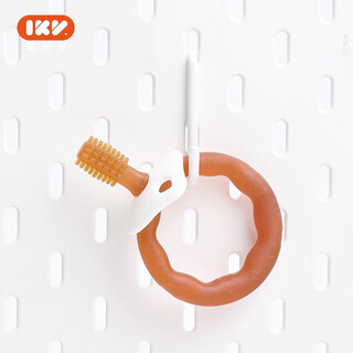 Ikv donut teether baby silicone teether can be boiled and chewed softly for babies 0-6-12 months brown + storage box