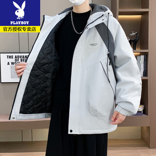 Playboy youth jacket men's autumn and winter padded jacket 2026 new boys junior high school students popular thickened two-cotton jacket ndc--6526 gray l about 90-110jin jin equals 0.5 kg