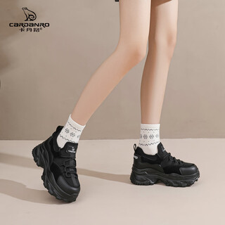 Cardanro thick-soled 7cm dad shoes for women 2025 autumn and winter new style small retro casual shoes hot style small sneakers black 34