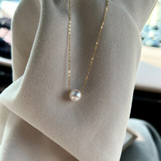 Ai yun lai 8-10mm freshwater pearl passepartout necklace perfect round slightly flawed extremely bright pendant 18k gold simple stacking 8-8.5mm 18k patch free gold chain