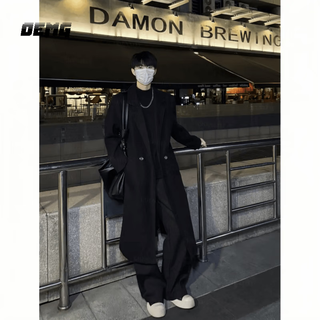 Oemg autumn and winter 2025 new woolen coat men's high-end mid-length woolen windbreaker cotton trendy brand jacket black xl recommended 110-130jin jin equals 0.5 kg