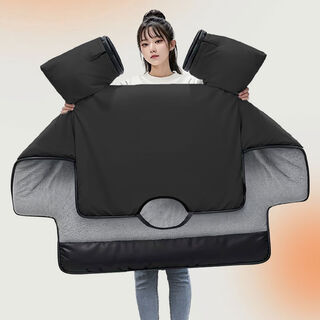 Electric bicycle windshield quilt, winter velvet thickened waterproof windproof cover, small battery car universal 2024 new model, pure black double tether handle with pocket, one-piece model