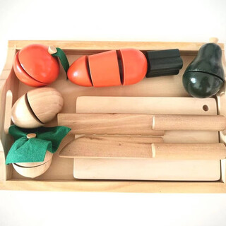 Hape flat vegetable cutting fun, cutting and watching children's house kitchen toys, jigsaw puzzles, educational wooden toys ed new japanese style tail single cutting (velcro)