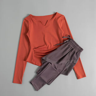 Yoga clothing women's suit autumn and winter 2024 new quick-drying running sports women's suit pilates fitness clothing red long sleeves + purple trousers m