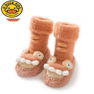 G.duck baby shoes and socks soft bottom autumn and winter thickened velvet warm newborn baby floor socks anti-slip anti-fall toddler socks orange (242 mink velvet shoes and socks) one size fits all s size (suitable for feet length 9-1b