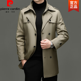 Pierre cardin autumn and winter men's mid-length thickened windbreaker with removable liner double-breasted coat men's business casual coat knitted khaki 6xl