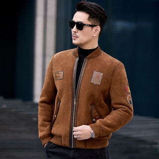 Cjz leather jacket men's fur one-piece pure wool original ecological lamb wool winter thickened sheep shear warm pie jacket light brown l