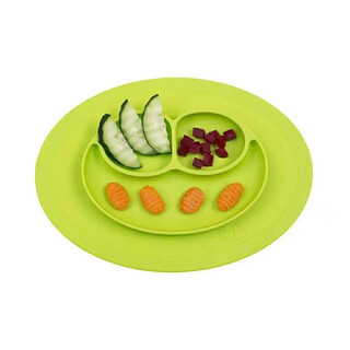 Jinguishou american zpz smiley integrated silicone dinner plate baby mini baby genuine anti-fall partition children's tableware fruit green