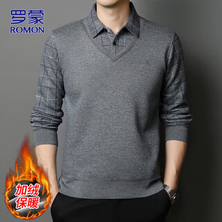 Romon fake two-piece sweater men's autumn and winter business casual shirt collar sweater men's versatile warm sweater