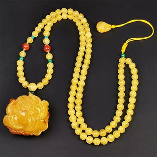 Hupai, one thing, one picture, one certificate, natural beeswax pendant, peony flower pendant necklace, sweater chain, raw ore chicken oil yellow, pendant 15.01g 39*35*20mm