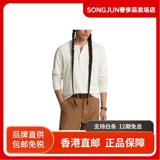 Ralph lauren ss24 solid color henley collar casual long sleeve sweater men's retro cream retro cream s