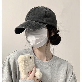 Washed denim baseball cap for women, enlarged and deepened, small peaked cap for men, solid color fashion trend for men and women, washed denim - black and gray, adjustable