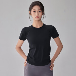 Quick-drying dry yoga clothes short-sleeved women's slim fit breathable sports tops running pilates professional fitness clothes t black a style xl