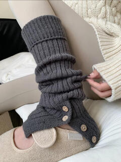 Autumn and winter dui dui sock covers women's button slit slightly flared calf socks leg covers vertical stripes thickened warm over-the-knee stockings dark gray one size