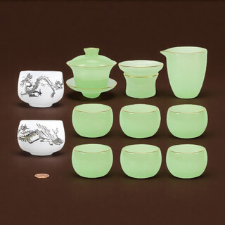 Richunliu high-end sky blue ru kiln gilt jade porcelain kung fu tea set light luxury high-end dragon and phoenix master cup lid bowl gift box set gilt ru sapphire jade porcelain tea set dragon and phoenix master cup 12 pieces