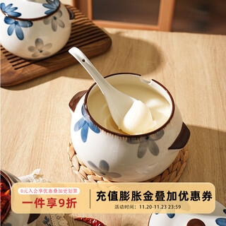 Sheli mo blue japanese-style double-eared ceramic lard jar household oil spicy jar kitchen seasoning jar with lid medium size 880ml with lid and spoon