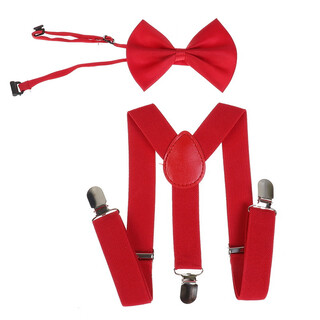 Japan jp boys and girls universal red 3-clip y-shaped suspender bow suit children's suspenders accessories baby red