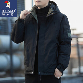 Woodpecker (tucano) cotton-padded jacket for men in winter, hooded, loose, warm, fashionable outdoor top jacket, black xl