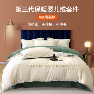 Yalu class a winter milk velvet four-piece set thickened double-sided velvet bed sheet and quilt cover winter warm baby velvet embroidery set beloved - milkshake green class a standard baby velvet 1.8m bed sheet style four-piece set - quilt cover 200x230cm