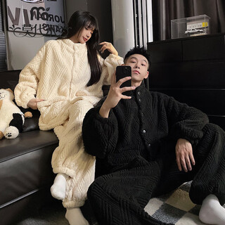 Modal 2025 new winter coral fleece couple pajamas women's flannel thickened warm men's home clothing suit winter 66842wm m female (recommended 80-100jin jin equals 0.5 kg)