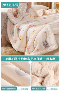 Oeing lint-free winter blanket, thickened plus velvet baby blanket, coral velvet small blanket for nap time, beibei velvet-cat 3-layer warm and cold-resistant 150cm*200cm (single blanket) standard anti-static