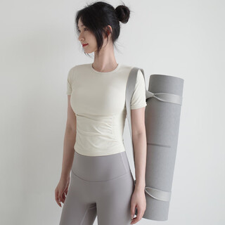 Tight women's top yoga short-sleeved women's pleated waist breathable quick-drying sports t-shirt summer slimming pilates milk white s