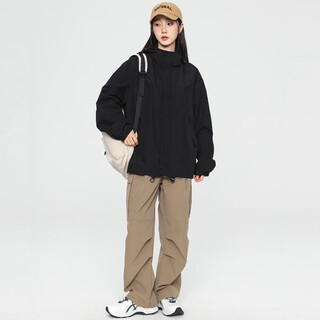 Jeanswest outdoor sports couple jacket men's spring and autumn jacket men's jacket women's waterproof windbreaker outdoor fishing all seasons wear black xl