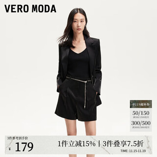Veromoda shorts 2025 autumn and winter new glossy fabric belt chain shorts commuting 325115003 black 160/64a/s