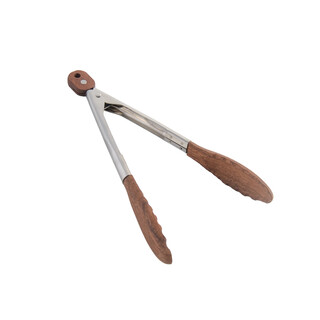 Tuojin imported quality walnut stainless steel barbecue tongs from germany. barbecue tongs. home kitchen food tongs, anti-scalding and high-resistant. 9-inch food tongs. the tail wooden lock can be locked.