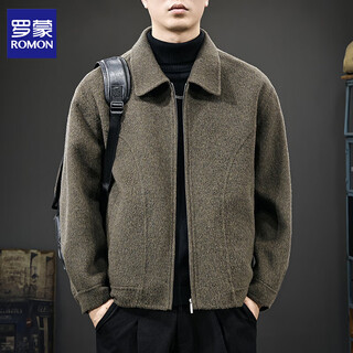 Luo meng men's jacket double-sided woolen coat jacket winter new heavy lapel casual jacket warm woolen jacket for men high-quality green brown warmth and cold protection xl suitable weight 140-160jin jin is equal to 0.5 kg