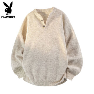 Playboy henry collar sweater men's cardigan sweater autumn and winter new style thickened bottoming sweater men 0051 oatmeal gray s s