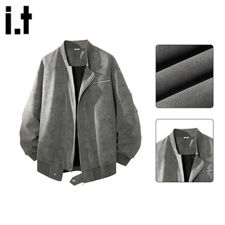 :CHOCOOLATEit美式飞行机车皮衣男冬季新款高街潮牌水洗夹克外套 水泥灰 2XL