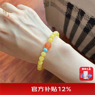 Longyin beeswax amber bracelet for women and men round bead single circle with turquoise and southern red buddha head birthday gift yj about 5.8mm