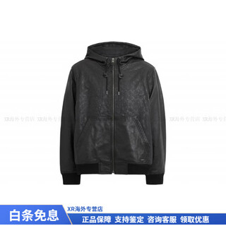 Coach fashionable and versatile trendy solid color zipper pocket hooded casual leather jacket for men black christmas gift black m