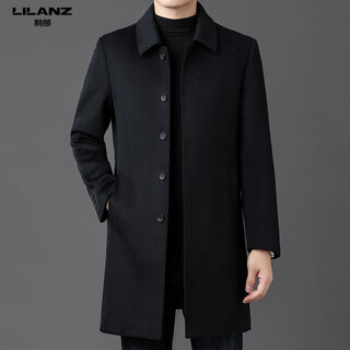 Lilang men's woolen coat autumn and winter new casual versatile warm lapel wool woolen coat mid-length black 2xl (185) (suitable for 150-165jin jin equals 0.5 kg)