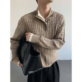 Chen ni retro old money style henry collar sweater for men and women in autumn and winter high-end knitted sweater lazy inner top apricot m