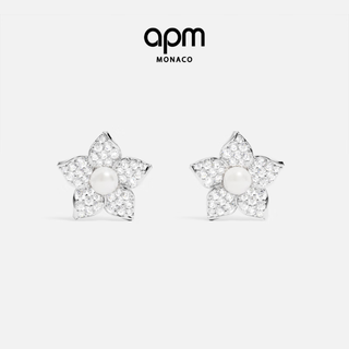 Apm monaco pearl flower girls earrings jewelry for girlfriends, bestie, couple goddess gift pearl flower earrings silver