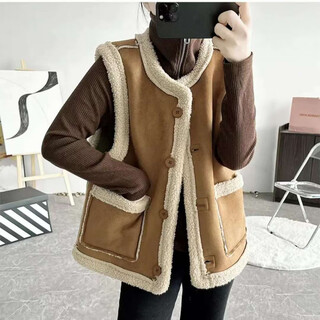 Semir reversible vest for women retro double-sided velvet fur one-piece lamb hair vest autumn and winter new hong kong style brown vest khaki reversible s 80-100jin jin is equal to 0.5 kg