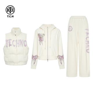 Tch vest suit for women 25 years autumn and winter fashion hot diamond design versatile warm temperament elegant style three-piece set beige m 90-120jin jin equals 0.5 kg