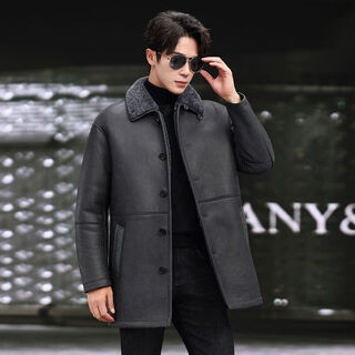 Yiwo clothing new original ecological fur one-piece men's genuine leather jacket mid-length windbreaker lapel casual warm fur jacket winter gray m 165m