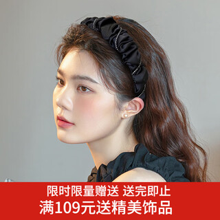 Xiangwan headband, pleated satin fabric, high-ceiling headband, exquisite and comfortable to wear, black