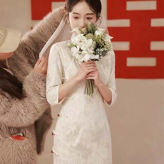 Bangbo new year new chinese style improved cheongsam 2025 autumn and winter little people daily elegant engagement mid-long sleeve christmas gift off-white improved cheongsam mid-length l suitable (85-100)