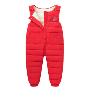 Children's clothing for men, women, and middle-aged infants, down cotton quilted overalls, children's velvet thickened warm cotton jumpsuits, red, 90cm, size 90, suitable for 2-3 year old babies