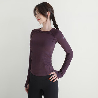 Tights women's tops sports tops women's autumn and winter new long-sleeved round neck tight slimming yoga clothes pilates training ebony purple m