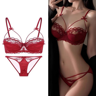 Victoria palace sexy bra red benmingnian bra set push-up small breast push-up push-up anti-sagging thin bra set red set l (suitable for 36/80abc)